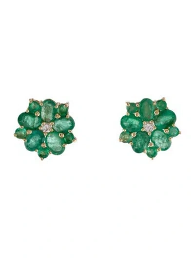 Pre-owned Earrings 14k 1.32ctw Emerald & Sapphire Stud  In Multi