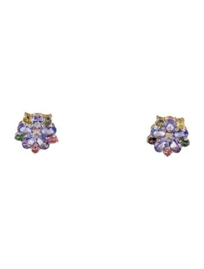 Pre-owned Earrings 14k 1.34ct Tanzanite, Tourmaline & Sapphire Stud  In Multi