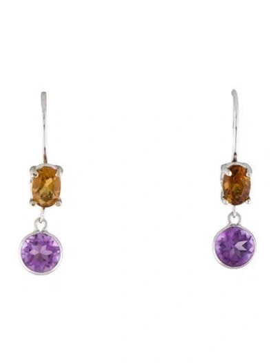 Pre-owned Earrings 14k 1.34ctw Amethyst & Citrine Drop  In Multi