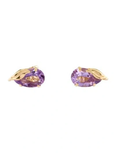 Pre-owned Earrings 14k 1.34ctw Amethyst Stud  In Multi