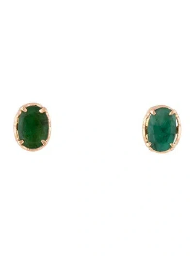 Pre-owned Earrings 14k 1.34ctw Emerald Stud  In Multi
