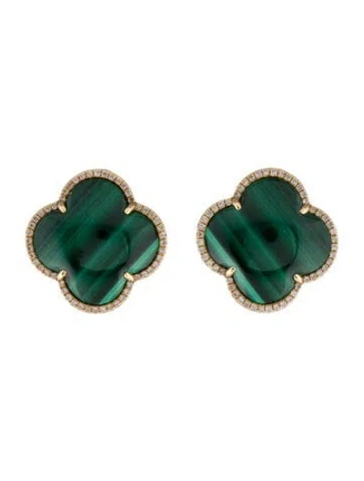 Pre-owned Earrings 14k 1.35ctw Malachite & Diamond Earclips In Multi