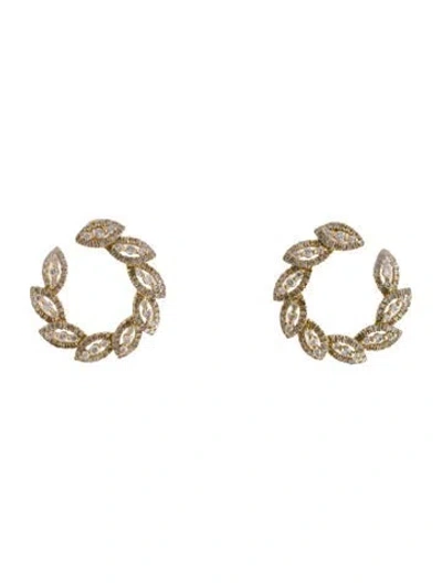Pre-owned Earrings 14k 1.36ctw Diamond Leaf Hoop  In Multi