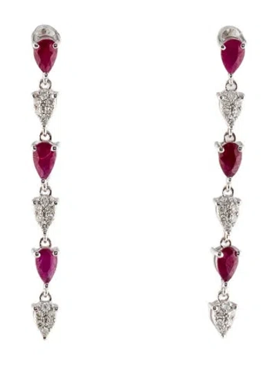 Pre-owned Earrings 14k 1.38ctw Fracture Filled Ruby & Diamond Drop  In Multi