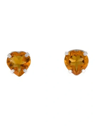 Pre-owned Earrings 14k 1.40ct Citrine Heart Stud  In Multi