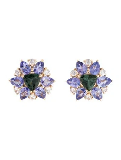 Pre-owned Earrings 14k 1.40ctw Tanzanite, Tourmaline, & Sapphire Stud  In Multi