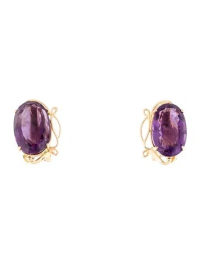 Pre-owned Earrings 14k 14.38ctw Amethyst Earclip  In Multi