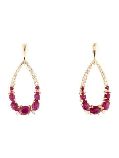 Pre-owned Earrings 14k 1.44ctw Ruby & Diamond Drop  In Multi