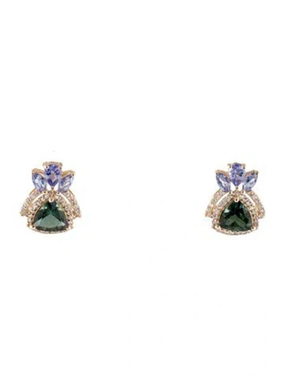 Pre-owned Earrings 14k 1.44ctw Tourmaline, Tanzanite & Sapphire Stud  In Multi