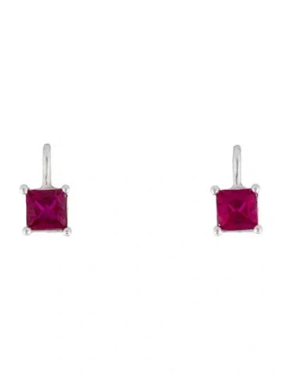 Pre-owned Earrings 14k 1.48ctw Synthetic Ruby Earclips In Multi