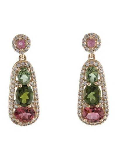 Pre-owned Earrings 14k 1.48ctw Tourmaline & Sapphire Drop  In Multi