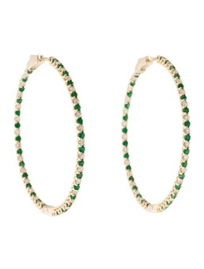 Pre-owned Earrings 14k 1.50ctw Diamond & Emerald Hoop  In Multi