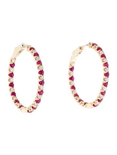 Pre-owned Earrings 14k 1.50ctw Diamond & Ruby Hoop  In Multi