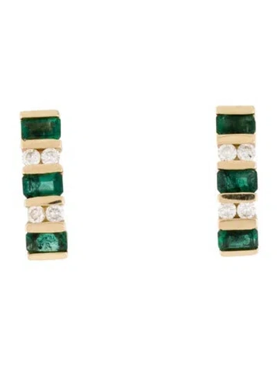 Pre-owned Earrings 14k 1.50ctw Emerald & Diamond Drop  In Multi