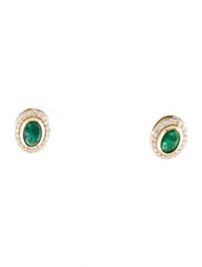 Pre-owned Earrings 14k 1.50ctw Emerald & Diamond Stud  In Multi