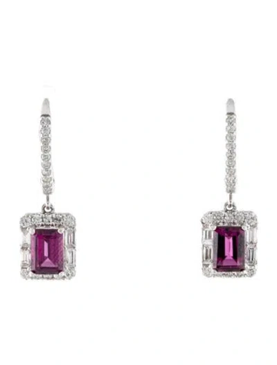 Pre-owned Earrings 14k 1.50ctw Rhodolite & Diamond Drop  In Multi