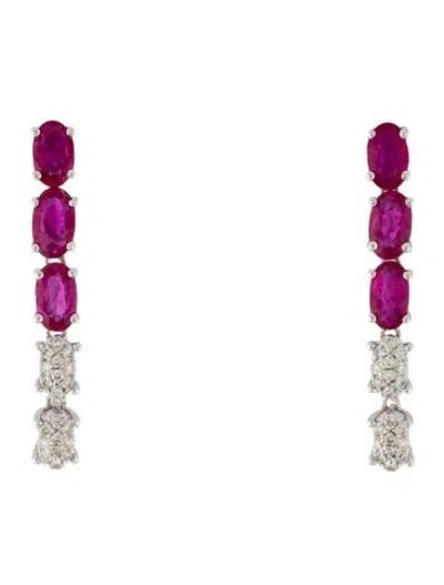 Pre-owned Earrings 14k 1.51 Ctw Ruby & Diamond Drop  In Multi