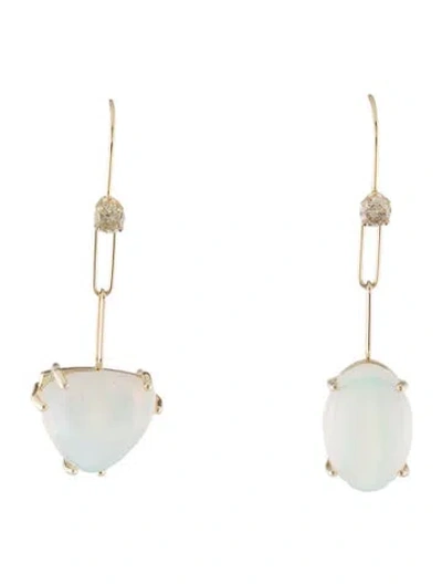 Pre-owned Earrings 14k 15.49ctw Opal & Diamond Drop  In Multi