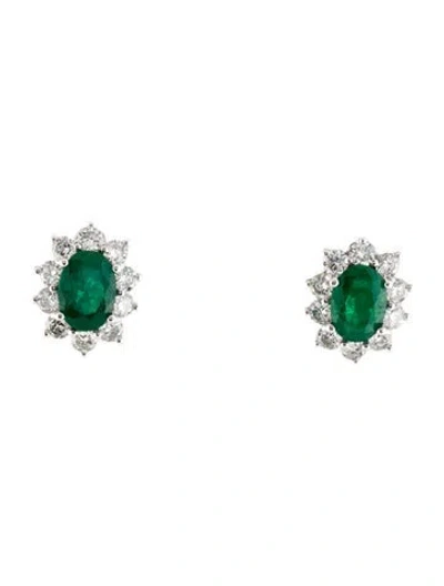 Pre-owned Earrings 14k 1.54ctw Emerald & Diamond Stud  In Multi
