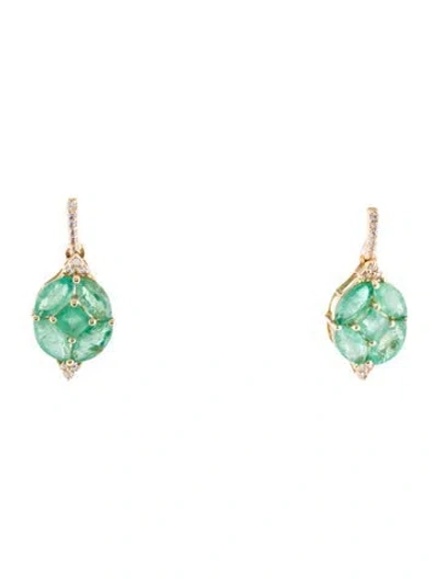 Pre-owned Earrings 14k 1.59ct Emerald & Sapphire Drop  In Multi