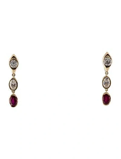 Pre-owned Earrings 14k 1.59ctw Lab-grown Diamond & Ruby Drop  In Multi