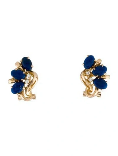 Pre-owned Earrings 14k 1.62ct Lapis Lazuli & Diamond Earclips In Multi