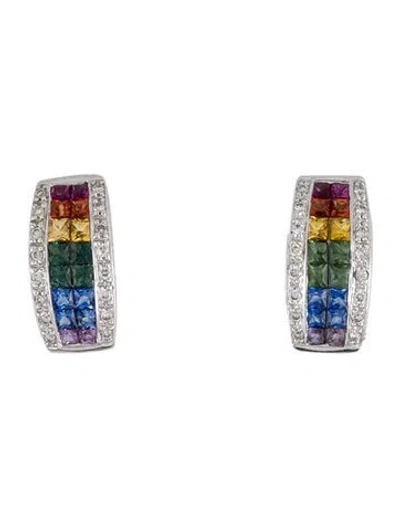 Pre-owned Earrings 14k 1.62ctw Sapphire, Ruby, & Diamond Huggie Earclips In Multi