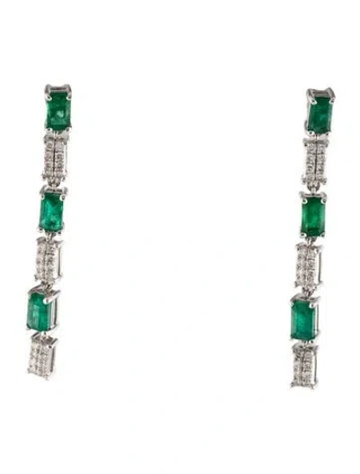 Pre-owned Earrings 14k 1.65ctw Emerald & Diamond Drop  In Multi