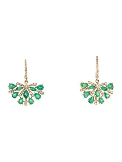 Pre-owned Earrings 14k 1.68ctw Emerald & Diamond Drop  In Multi