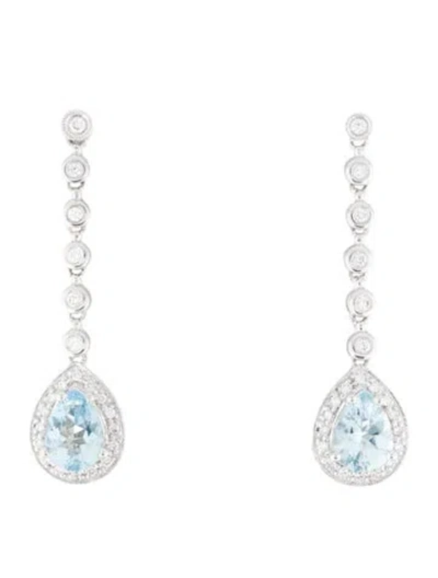 Pre-owned Earrings 14k 1.69ctw Aquamarine & Diamond Drop  In Multi