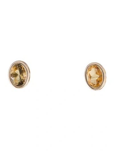 Pre-owned Earrings 14k 1.70ctw Citrine Oval Stud  In Multi