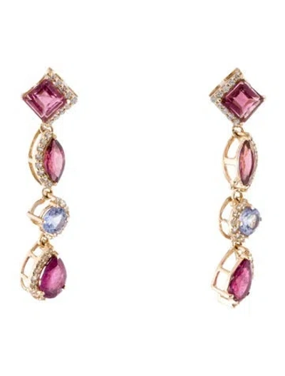 Pre-owned Earrings 14k 1.70ctw Tourmaline, Tanzanite & Sapphire Drop  In Multi