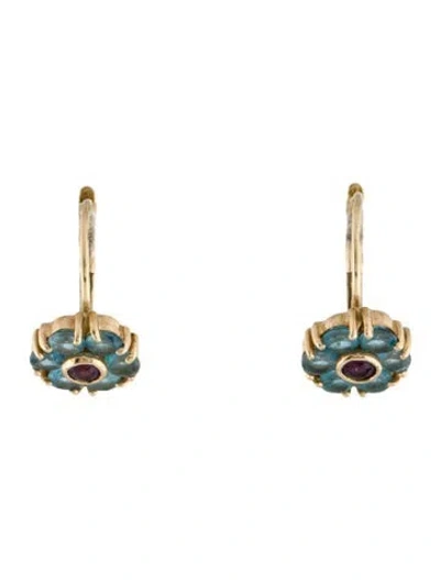 Pre-owned Earrings 14k 1.72ctw Amethyst & Topaz Drop  In Multi