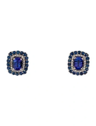 Pre-owned Earrings 14k 1.73ctw Tanzanite & Sapphire Earclips In Multi
