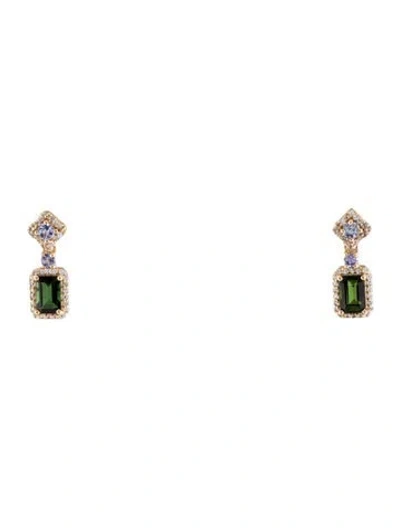 Pre-owned Earrings 14k 1.73ctw Tourmaline, Tanzanite, & Colorless Sapphire Drop  In Multi