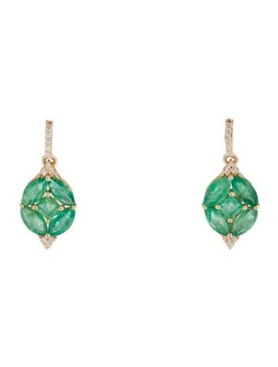 Pre-owned Earrings 14k 1.76ctw Emerald & Sapphire Drop  In Multi