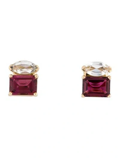 Pre-owned Earrings 14k 1.78ctw Tourmaline & Topaz Stud  In Multi