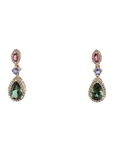 Pre-owned Earrings 14k 1.78ctw Tourmaline, Tanzanite & Sapphire Drop  In Multi