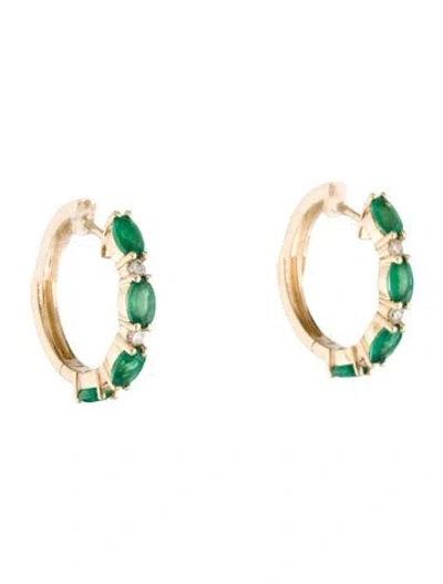 Pre-owned Earrings 14k 1.80ct Emerald & Diamond Hoop  In Multi