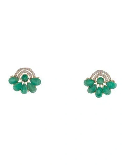 Pre-owned Earrings 14k 1.80ctw Emerald & Sapphire Stud  In Multi