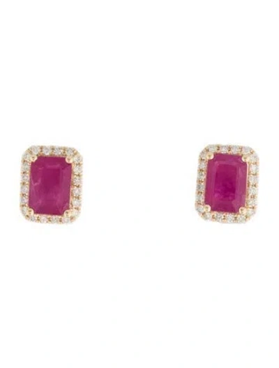 Pre-owned Earrings 14k 1.80ctw Ruby & Diamond Stud  In Multi
