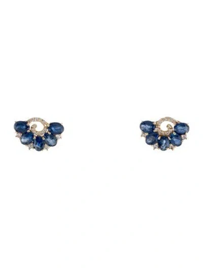 Pre-owned Earrings 14k 1.80ctw Sapphire Stud  In Multi