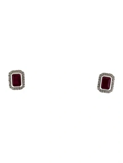 Pre-owned Earrings 14k 1.82ctw Ruby & Diamond Stud  In Multi