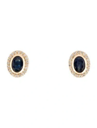 Pre-owned Earrings 14k 1.82ctw Sapphire & Diamond Stud  In Multi