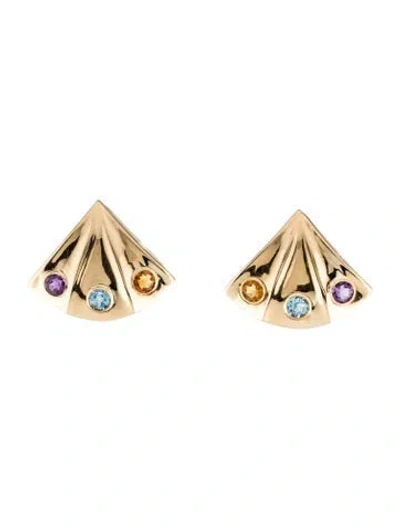 Pre-owned Earrings 14k 1.82ctw Topaz, Amethyst & Citrine Drop  In Multi