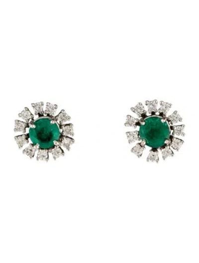Pre-owned Earrings 14k 1.83ctw Emerald & Diamond Earclips In Multi