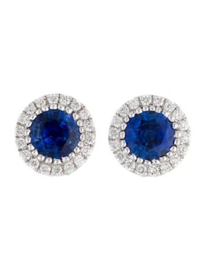 Pre-owned Earrings 14k 1.85ctw Sapphire & Diamond Stud  In Multi