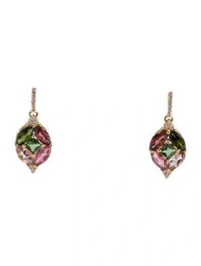 Pre-owned Earrings 14k 1.86ctw Tourmaline & Sapphire Drop  In Multi
