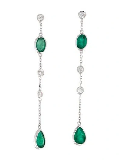 Pre-owned Earrings 14k 1.89ctw Emerald & Diamond Drop  In Multi