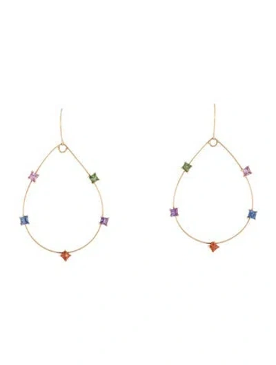 Pre-owned Earrings 14k 1.89ctw Mixed Sapphire Drop  In Multi